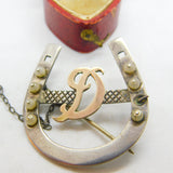 Victorian 9ct Rose Gold & Sterling Silver D Initial Brooch Antique c1900
