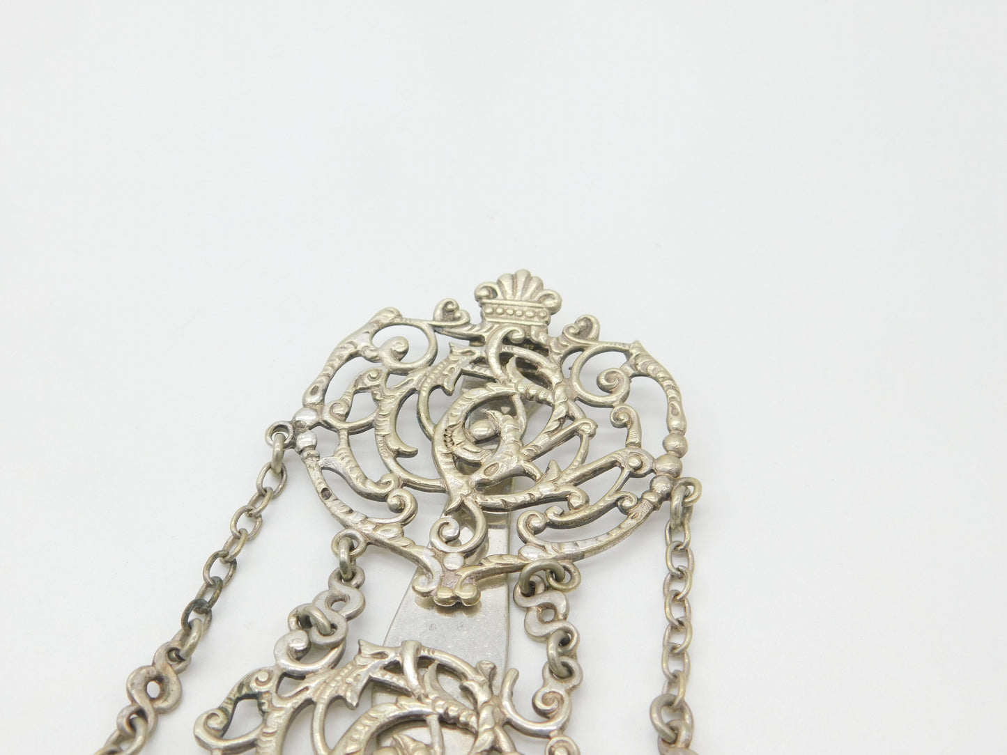 Victorian Art Nouveau Form Silver Plated Sewing Chatelaine Antique c1885