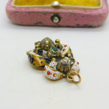 Austro 18ct Yellow Gold, Enamel, 0.3ct Old Cut Diamond & Emerald Pendant c1800