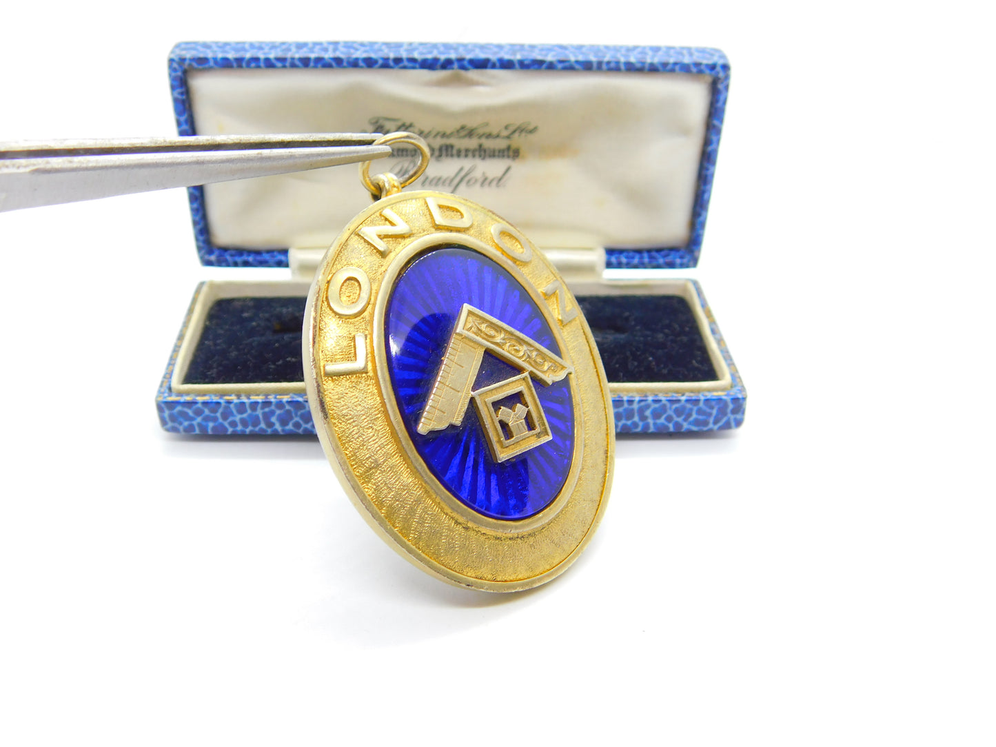 Large Sterling Silver Gilt & Enamel London Masonic Steward Fob Medal 1950 London