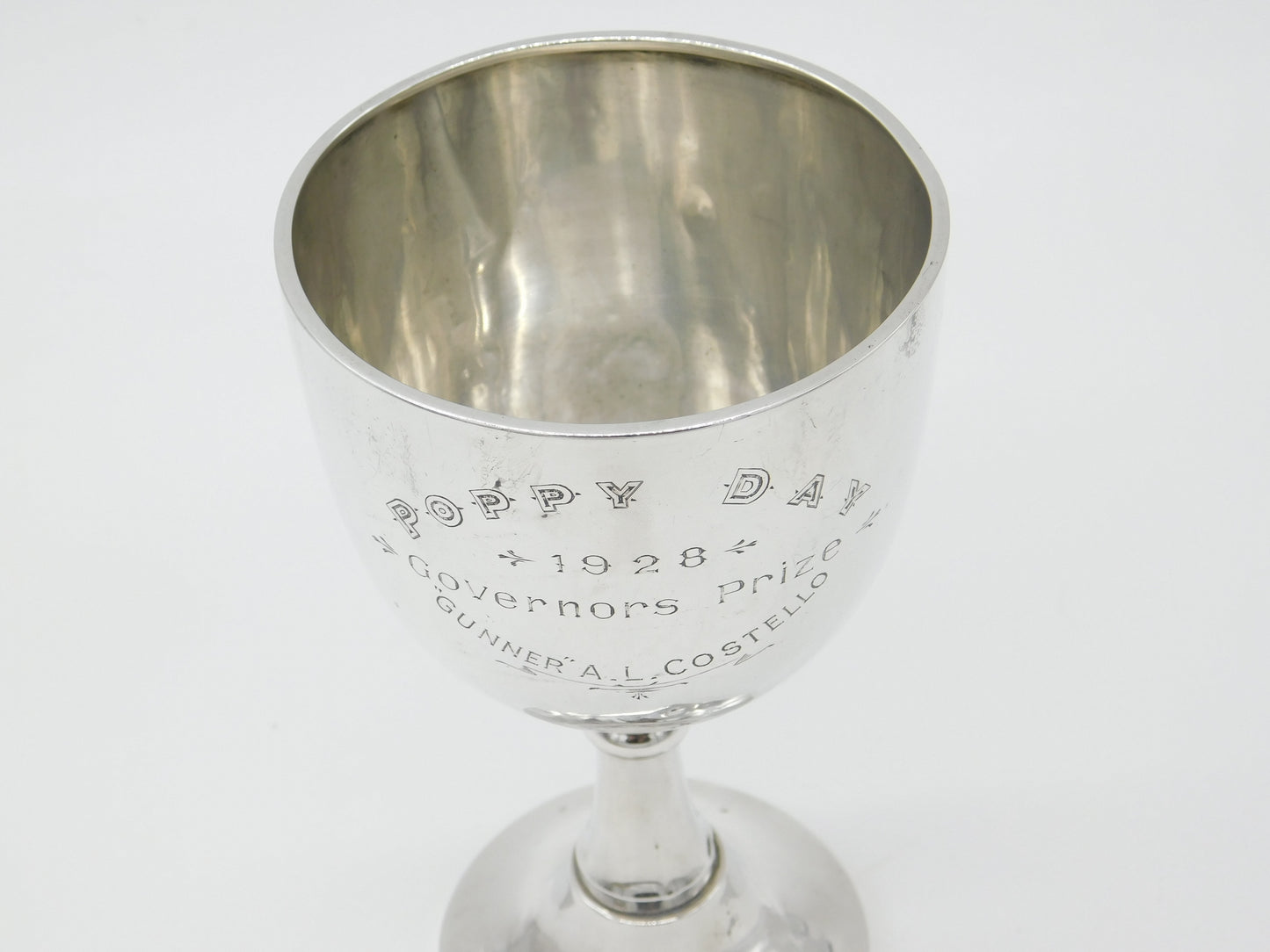 Sterling Silver 'Poppy Day' Military Trophy Chalice Goblet Antique 1928 Chester