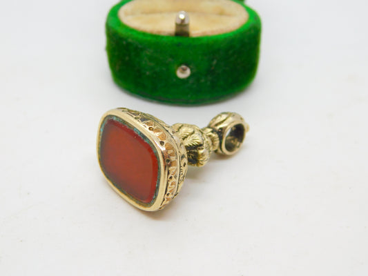 Victorian 9ct Yellow Gold & Carnelian Agate Fob Seal Pendant Antique c1860