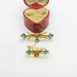 Victorian 15ct Gold, Turquoise, Diamond & Seed Pearl Double Knot Brooch c1850