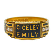 Victorian 15ct Gold Black Enamel Double Named Mourning Ring Antique 1897 Chester