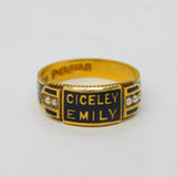 Victorian 15ct Gold Black Enamel Double Named Mourning Ring Antique 1897 Chester
