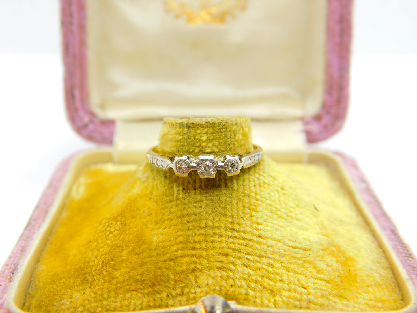 Victorian 18ct Yellow Gold & Three Stone Diamond Dress Ring Antique c1890