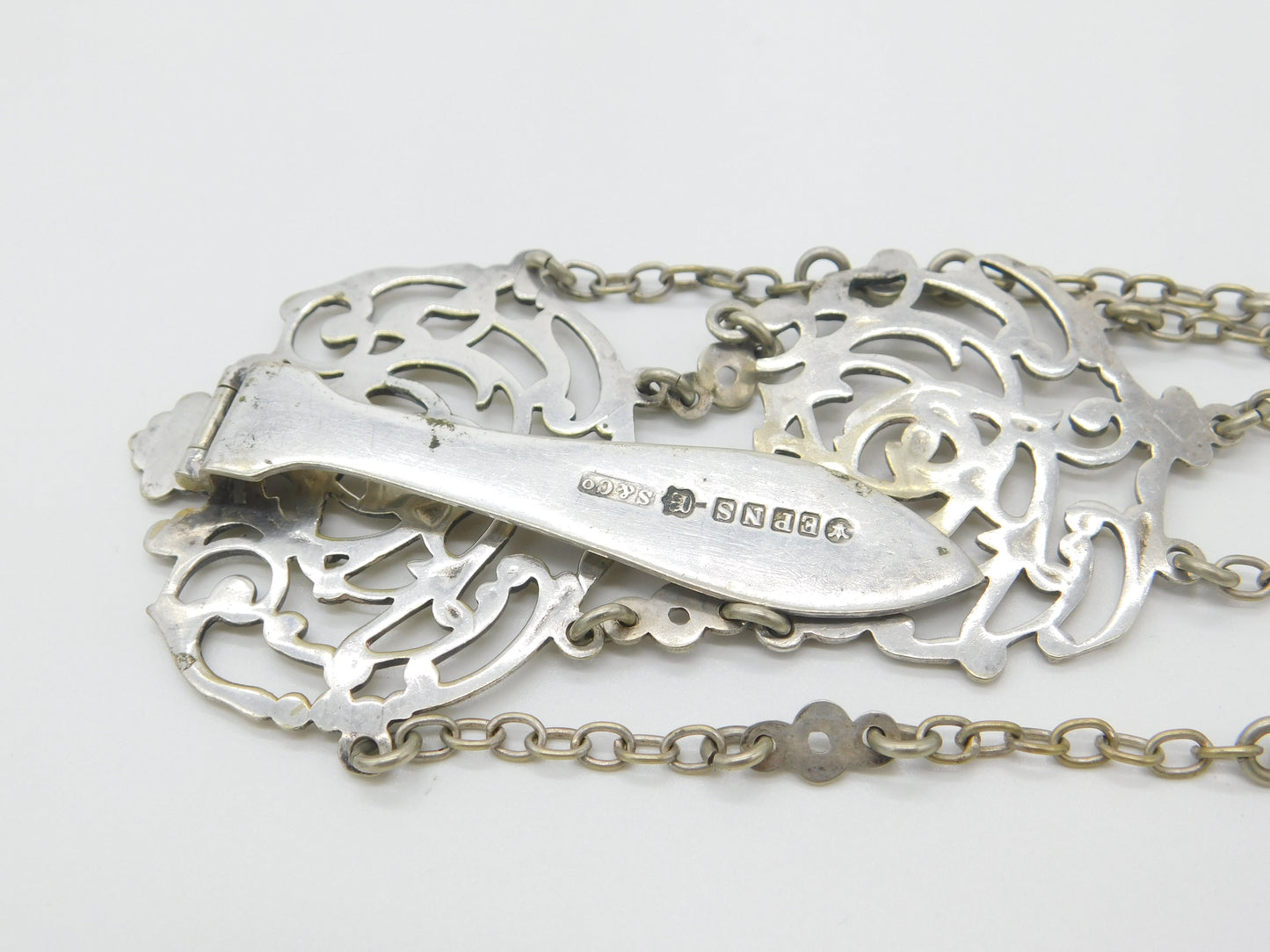 Victorian Art Nouveau Form Silver Plated Sewing Chatelaine Antique c1885