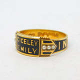Victorian 15ct Gold Black Enamel Double Named Mourning Ring Antique 1897 Chester