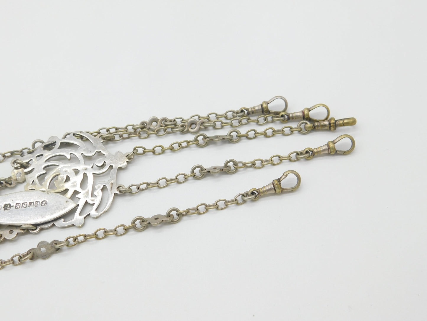 Victorian Art Nouveau Form Silver Plated Sewing Chatelaine Antique c1885