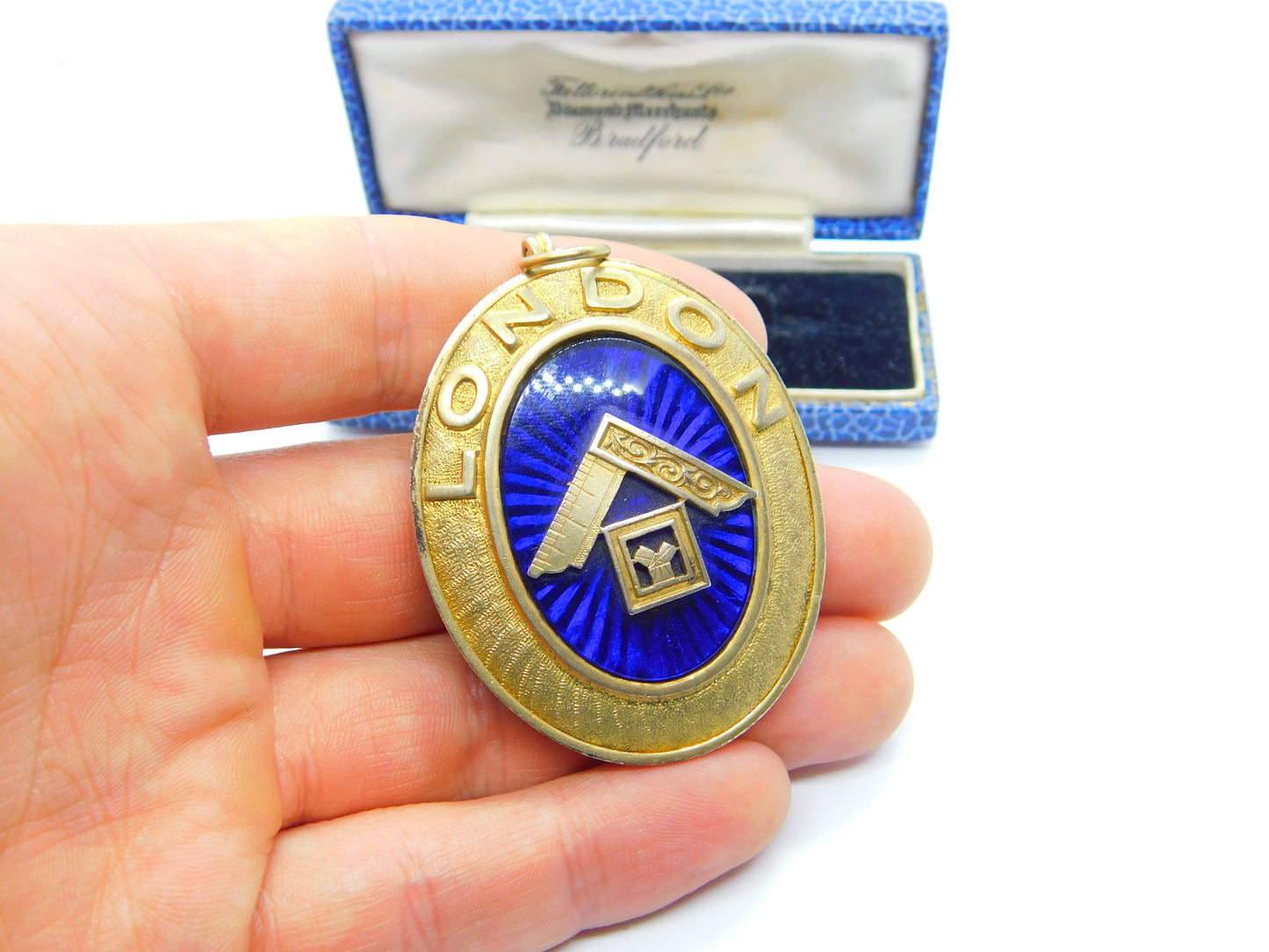 Large Sterling Silver Gilt & Enamel London Masonic Steward Fob Medal 1950 London