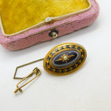 Victorian 15ct Gold, Banded Agate, Enamel, Seed Pearl Mourning Brooch c1840