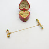 Victorian 15ct Gold, Turquoise, Diamond & Seed Pearl Double Knot Brooch c1850