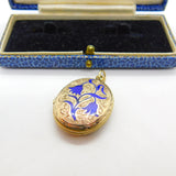 Victorian 9ct Gold Back & Front Blue Enamel Forget-Me-Not Locket Antique c1890
