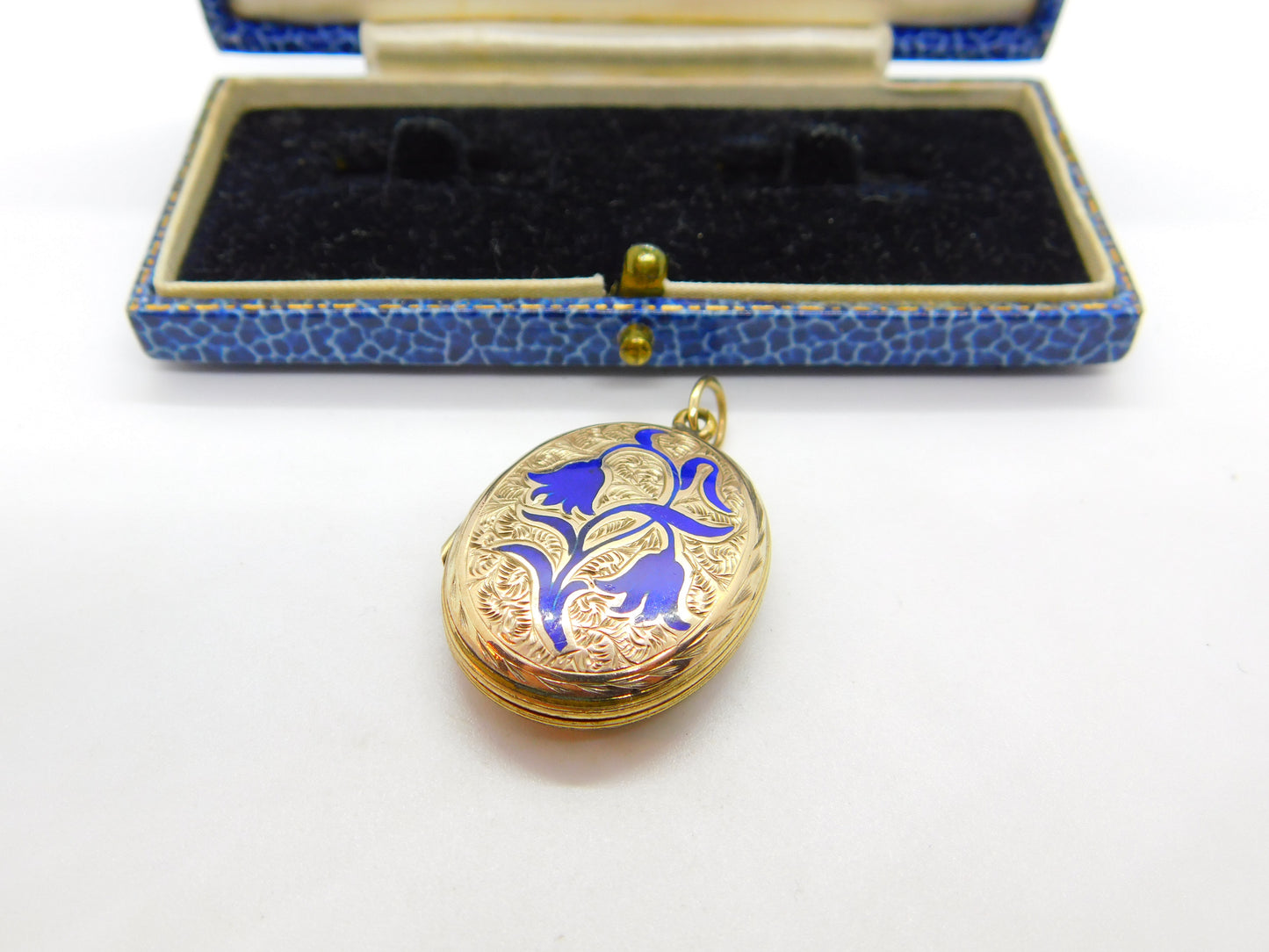 Victorian 9ct Gold Back & Front Blue Enamel Forget-Me-Not Locket Antique c1890