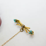 Victorian 15ct Gold, Turquoise, Diamond & Seed Pearl Double Knot Brooch c1850