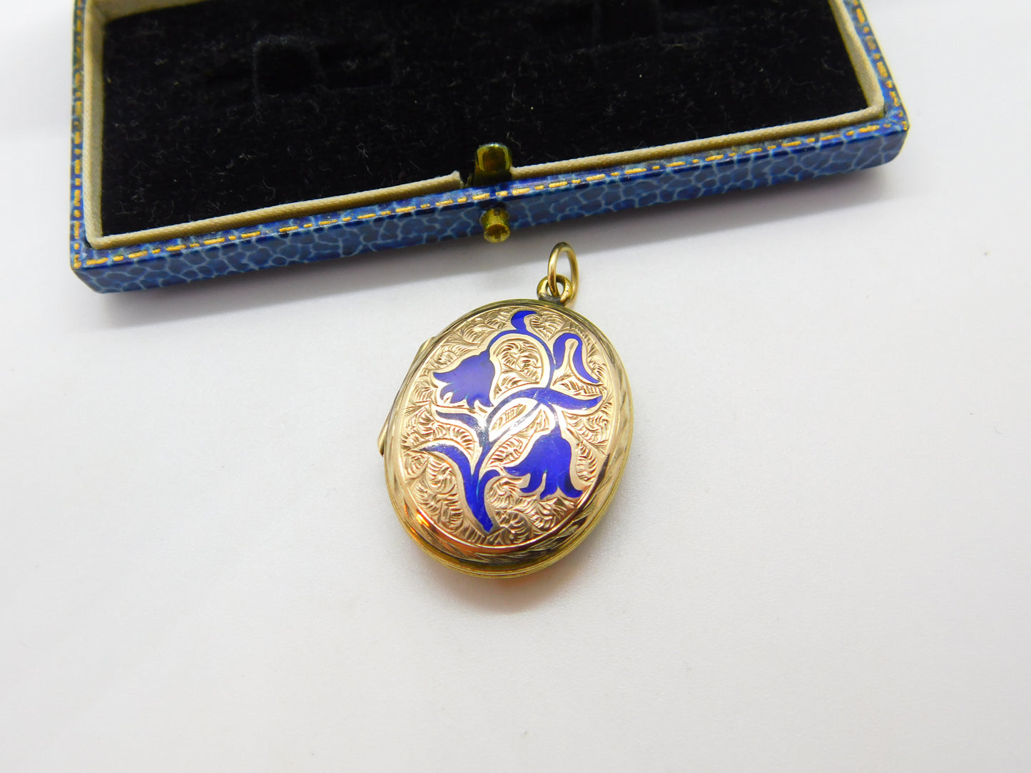 Victorian 9ct Gold Back & Front Blue Enamel Forget-Me-Not Locket Antique c1890