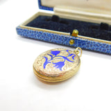 Victorian 9ct Gold Back & Front Blue Enamel Forget-Me-Not Locket Antique c1890