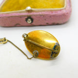 Victorian 15ct Gold, Banded Agate, Enamel, Seed Pearl Mourning Brooch c1840