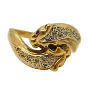 9ct Yellow Gold, Diamond & Ruby Panther Crossover Ring Vintage 1993 Birmingham