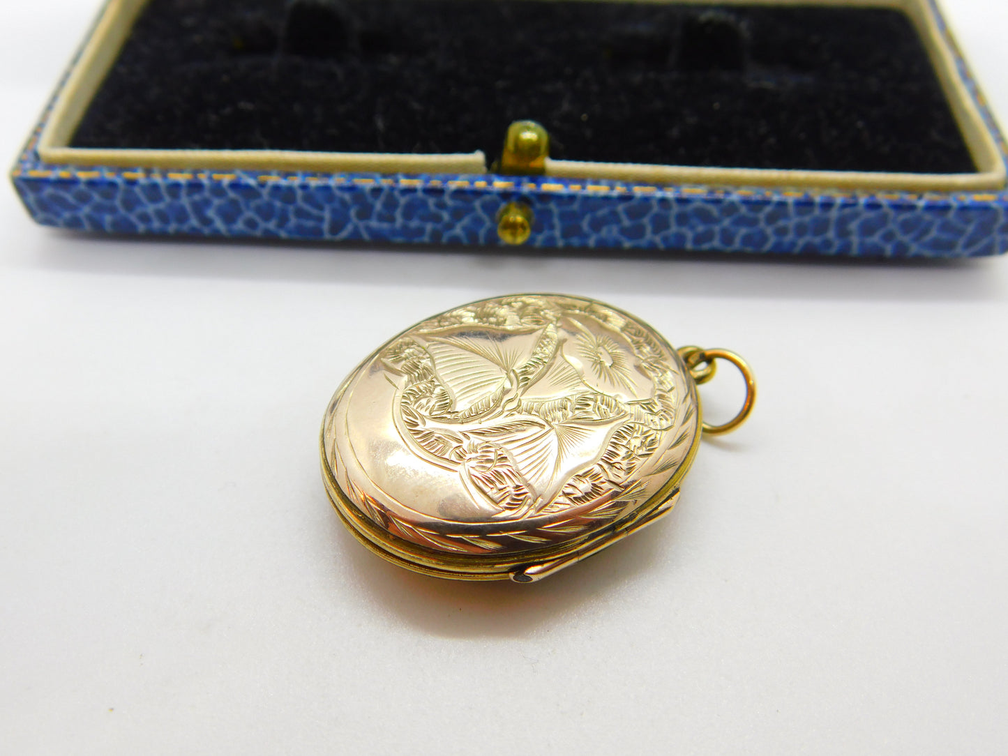 Victorian 9ct Gold Back & Front Blue Enamel Forget-Me-Not Locket Antique c1890