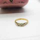 Victorian 18ct Yellow Gold & Three Stone Diamond Dress Ring Antique c1890