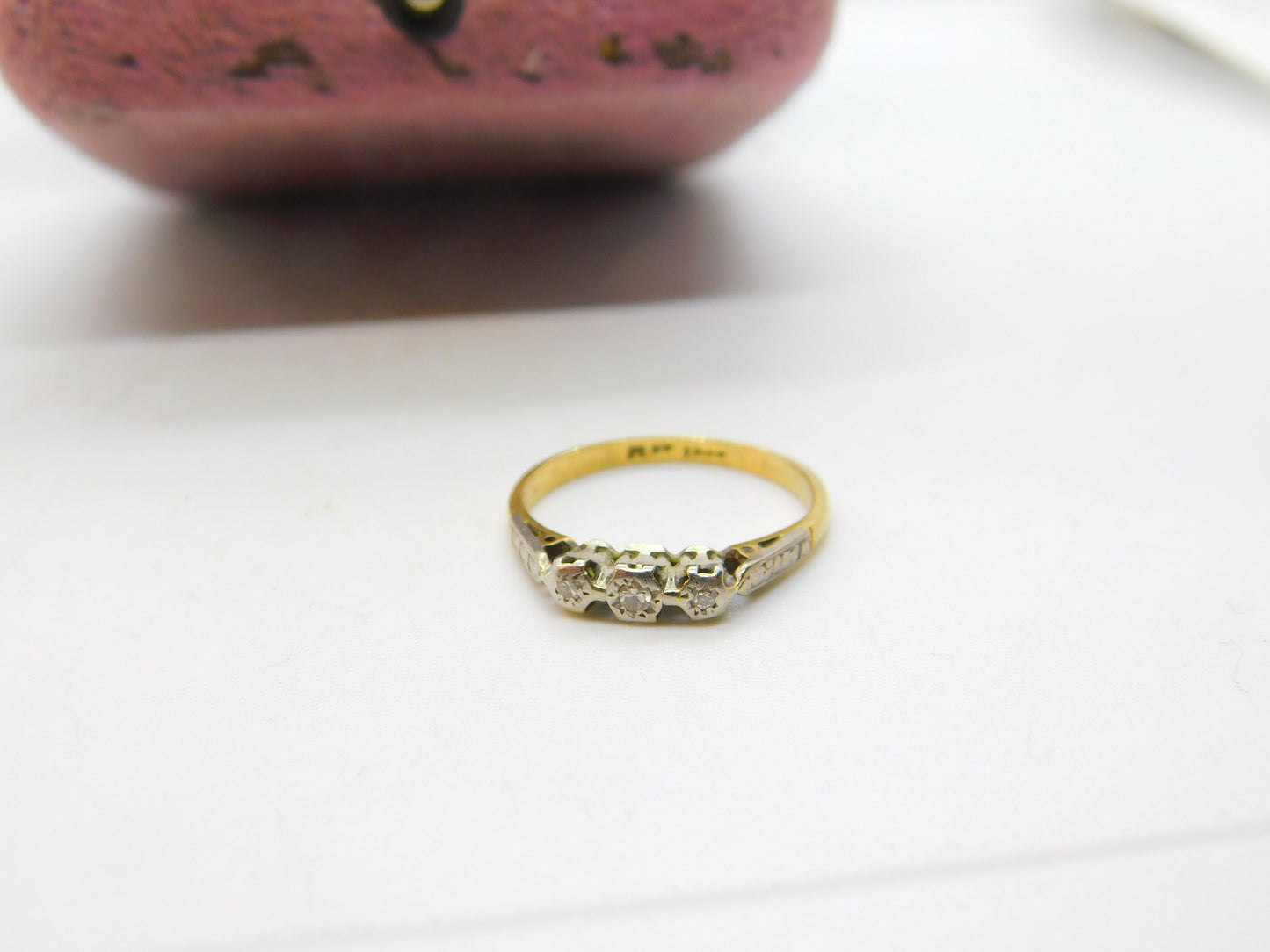 Victorian 18ct Yellow Gold & Three Stone Diamond Dress Ring Antique c1890