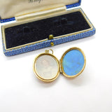 Victorian 9ct Gold Back & Front Blue Enamel Forget-Me-Not Locket Antique c1890