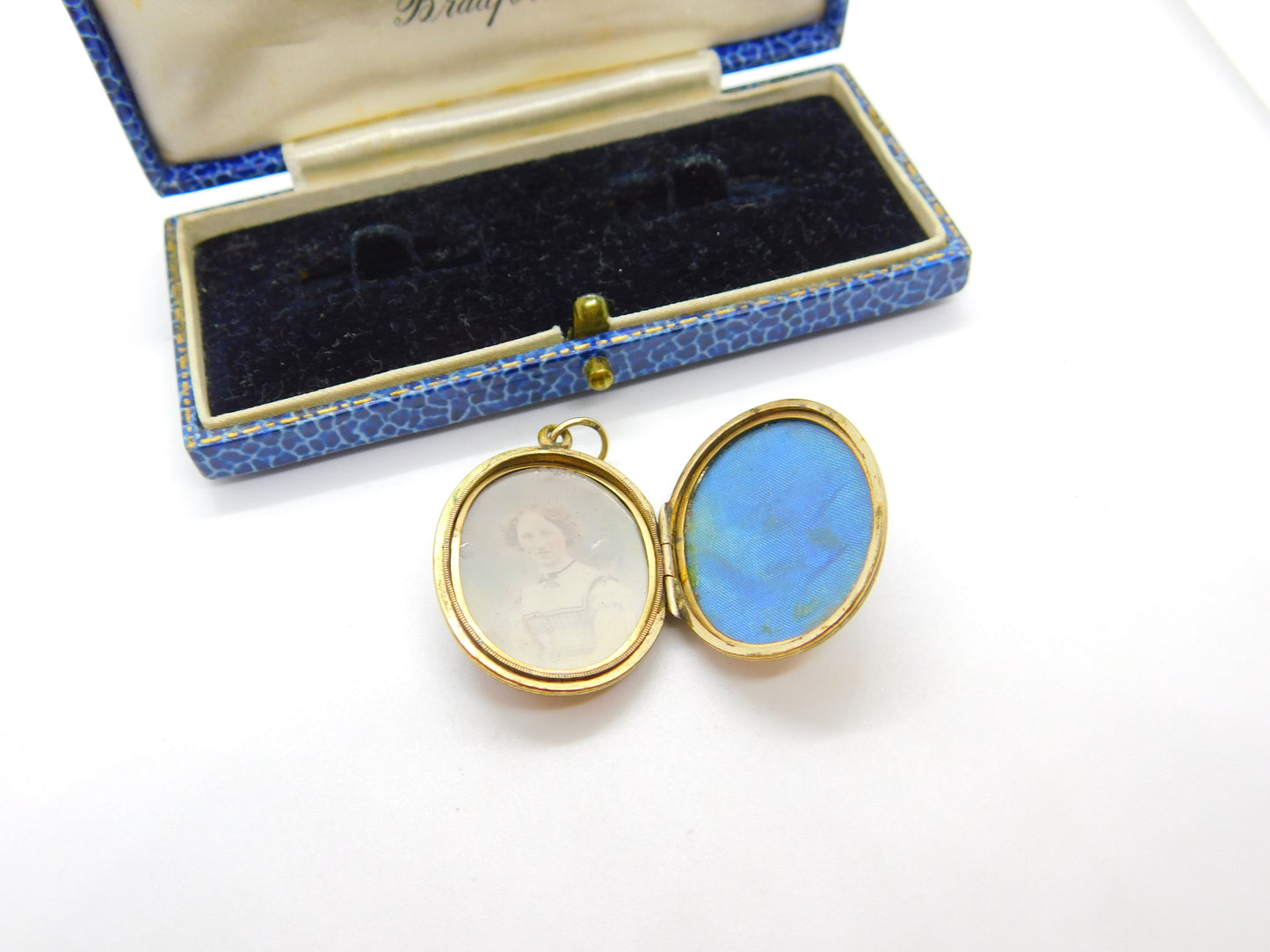 Victorian 9ct Gold Back & Front Blue Enamel Forget-Me-Not Locket Antique c1890