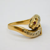 9ct Yellow Gold, Diamond & Ruby Panther Crossover Ring Vintage 1993 Birmingham