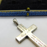Victorian Sterling Silver 'May Mills' First Communion & Confirmation Cross Pendant Antique 1885