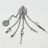 Early Victorian Cut Steel Sewing Chatelaine With Tools Antique c1850