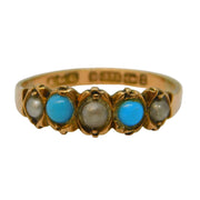 Victorian 9ct Rose Gold, Turquoise & Pearl Dress Ring Antique 1899 Birmingham