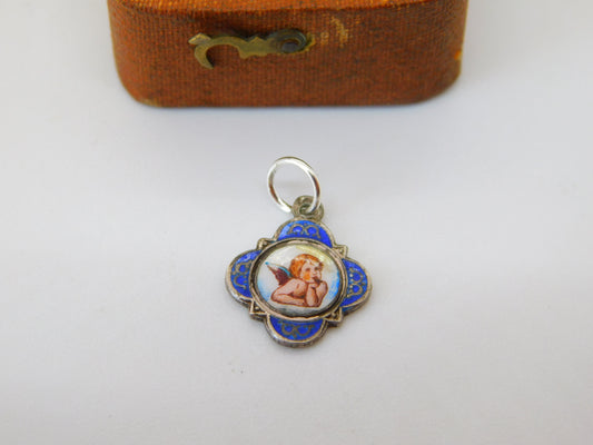 Austrian Sterling Silver Colourful Enamel Raphael's Cherub Charm Antique c1920