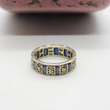 9ct White Gold, Sapphire & Spinel Full Eternity Ring Vintage 1974 Birmingham