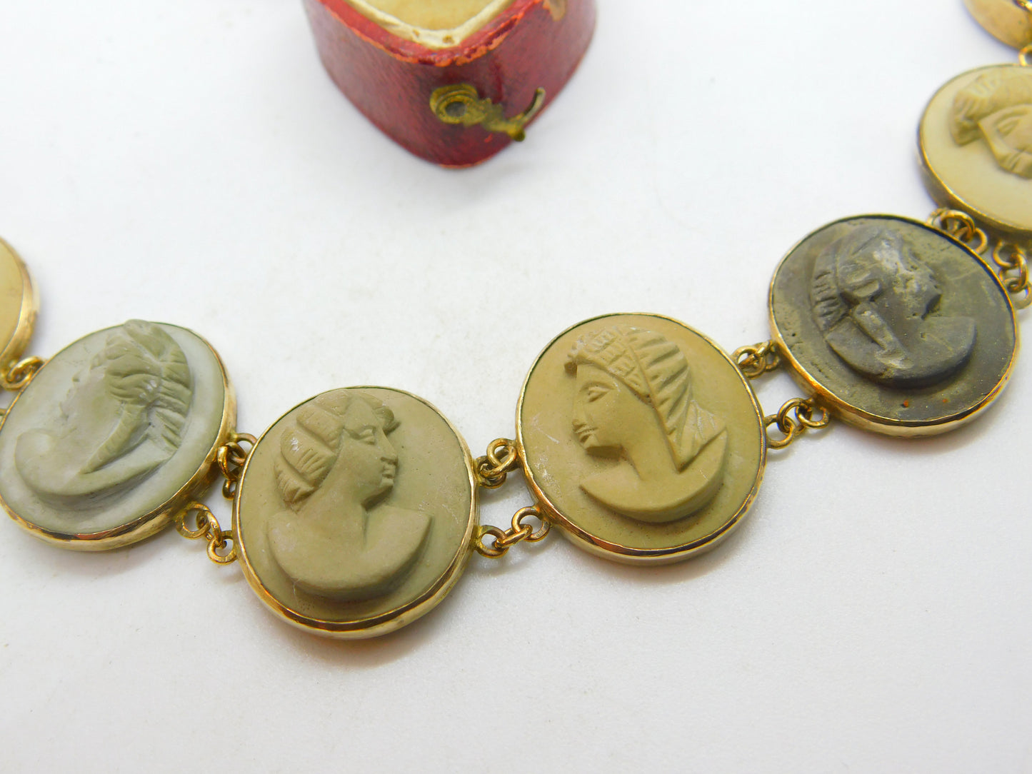 Regency Grand Tour 9ct Gold Set Lava, Basalt & Granite Cameo Bracelet c1830