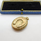 Victorian 9ct Gold Back & Front Horseshoe Mourning Locket Antique c1880