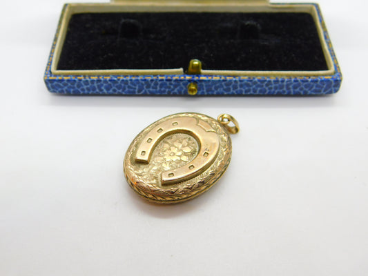 Victorian 9ct Gold Back & Front Horseshoe Mourning Locket Antique c1880