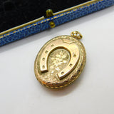 Victorian 9ct Gold Back & Front Horseshoe Mourning Locket Antique c1880