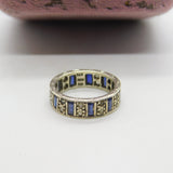 9ct White Gold, Sapphire & Spinel Full Eternity Ring Vintage 1974 Birmingham