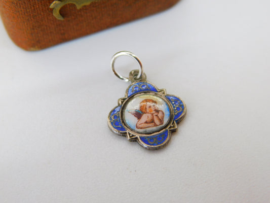 Austrian Sterling Silver Colourful Enamel Raphael's Cherub Charm Antique c1920