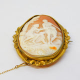 Victorian Large Pinchbeck Carved Shell Classical Scene Cameo Brooch Antique c1860