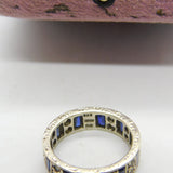 9ct White Gold, Sapphire & Spinel Full Eternity Ring Vintage 1974 Birmingham