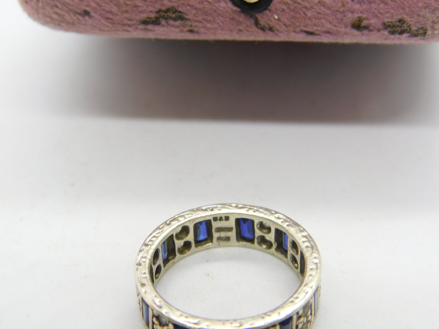 9ct White Gold, Sapphire & Spinel Full Eternity Ring Vintage 1974 Birmingham