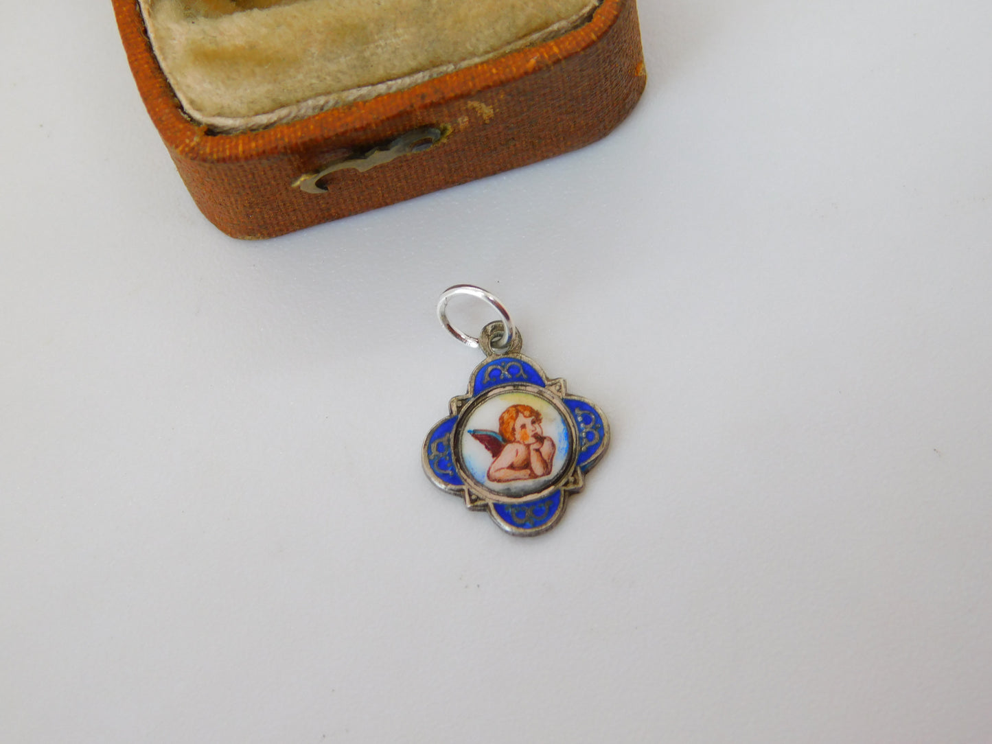 Austrian Sterling Silver Colourful Enamel Raphael's Cherub Charm Antique c1920