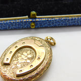Victorian 9ct Gold Back & Front Horseshoe Mourning Locket Antique c1880