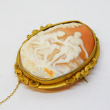 Victorian Large Pinchbeck Carved Shell Classical Scene Cameo Brooch Antique c1860
