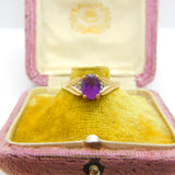 9ct Yellow Gold, Amethyst & Diamond Flanked Dress Ring Vintage c1990 Birmingham