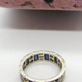 9ct White Gold, Sapphire & Spinel Full Eternity Ring Vintage 1974 Birmingham