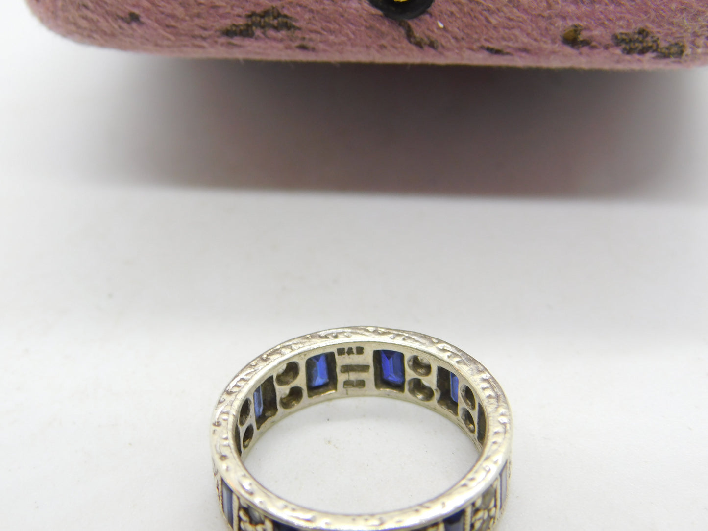 9ct White Gold, Sapphire & Spinel Full Eternity Ring Vintage 1974 Birmingham