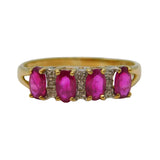 9ct Yellow Gold, Ruby & Diamond Four-Stone Dress Ring Vintage London